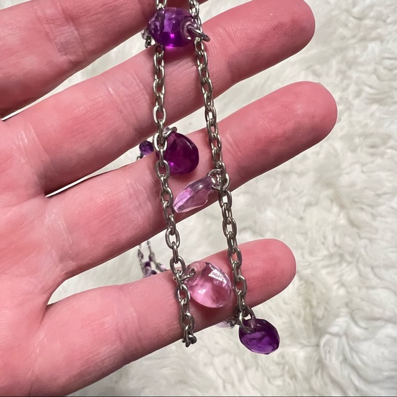 Vintage 1950’s Sarah Coventry Silver Tone Double Necklace Purple Glass Beads - Picture 4 of 15